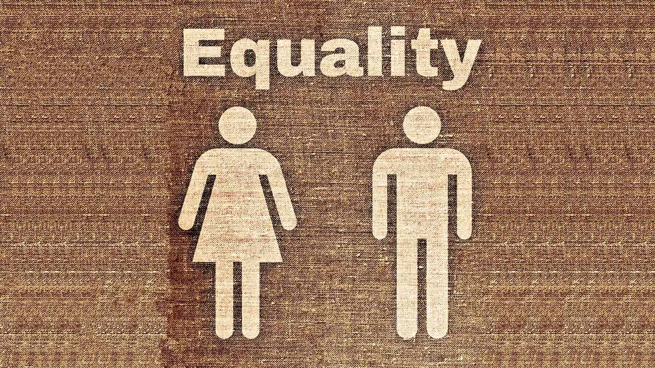 Ikon föreställande en kvinna och en man, samt texten 'Equality'