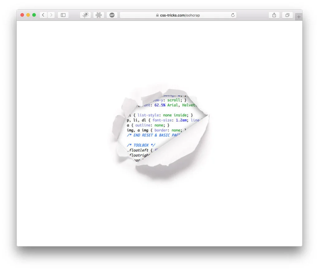 404 hos css-tricks.com visar CSS-kod