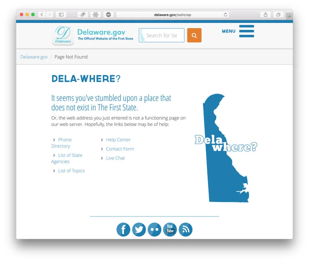 404 hos delstaten Delaware i USA