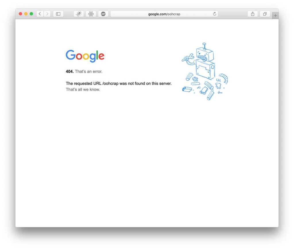 404 på Googles sökmotor