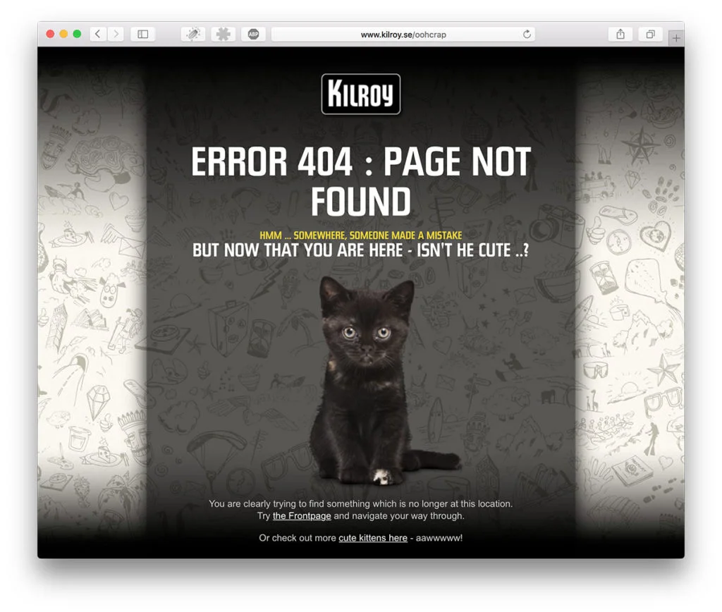 404 hos Kilroy visar en kattunge