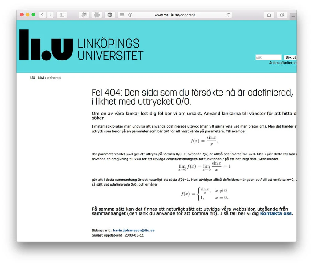 404 hos Linköpings Universitet