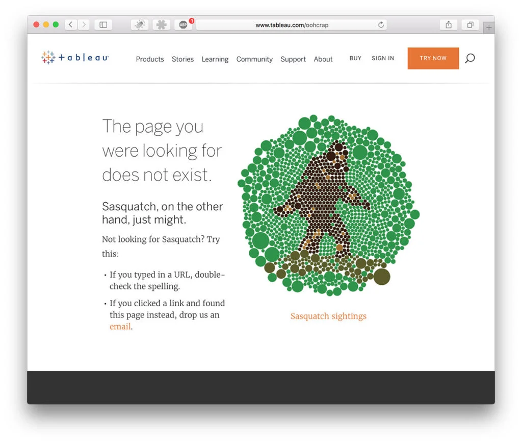 404 hos Tableau bevisar att bigfoot finns