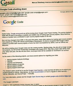 Google Code shutdown message