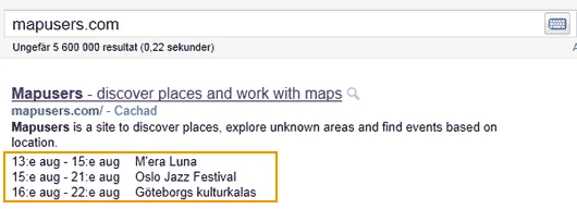 Kalender för sajt på Googles resultatsida