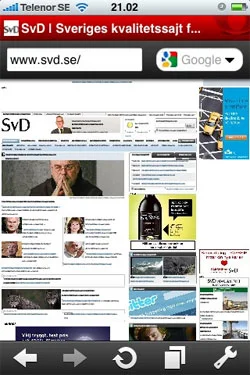 Svenska Dagbladet i Opera Mini för Iphone