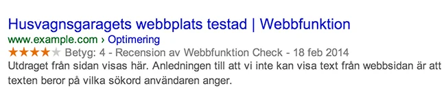 Exempel på utseende i sökmotorn där sidans struktur syns direkt.