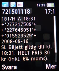 Så här kan en SMS-biljett se ut