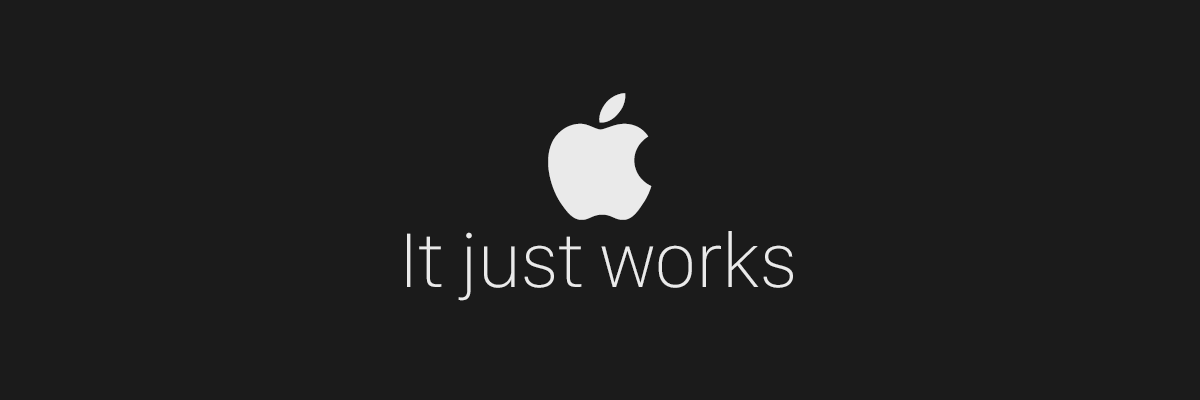 Apple logo och slogan It just works